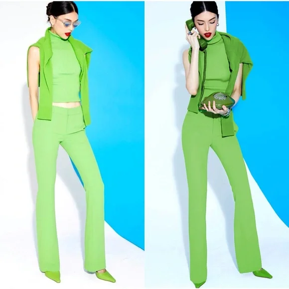 Alice + Olivia Livi Parrot Green Straight Leg Trouser Pant
